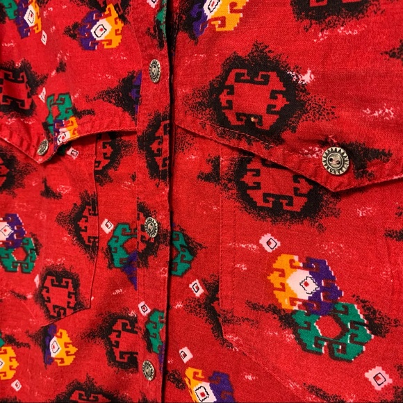 Vintage Western Aztec Red Printed Button Down - Picture 5 of 8